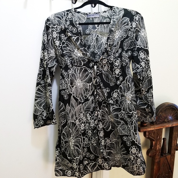 Boho Chic Black Cotton Tunic/Short dress size M - Picture 3 of 5